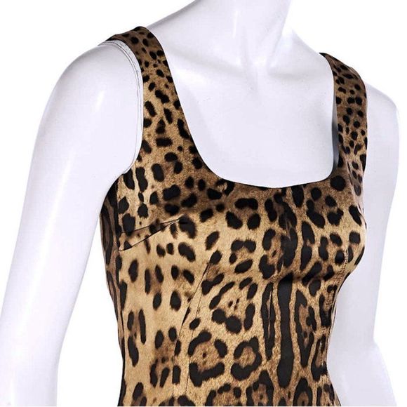 DOLCE & GABBANA Brown & Tan Leopard Printed Knee-Length Dress - Picture 2 of 7